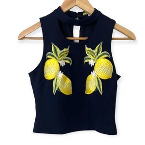 Gianni Bini Embroidered Lemon Halter Crop Top Size XS 
